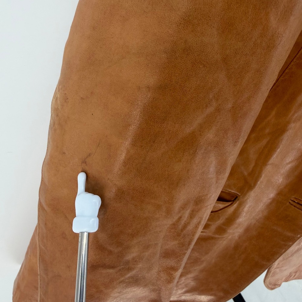 Jordache Leather Blazer Women Large Cognac Brown Vintage 70s 80s Jacket FLAW - Picture 11 of 16